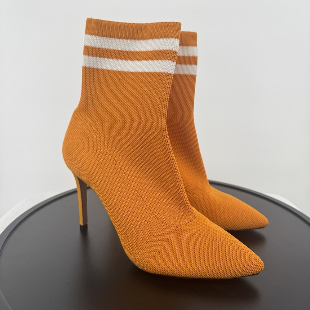 Schutz Gisela Orange Sock Knit Sport Socks Pointed High Heel Boots SZ 6.5B HTF